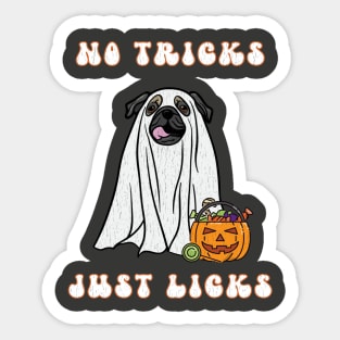 No Tricks Just Licks Halloween Pug Ghost Dog Funny Distressed Design Sticker